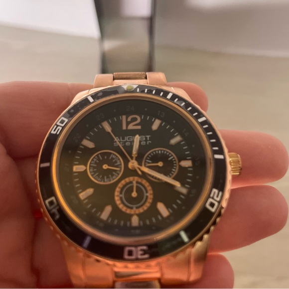 August Steiner Rose/Copper Gold and Black Chronograph Bracelet Watch - Picture 7 of 16